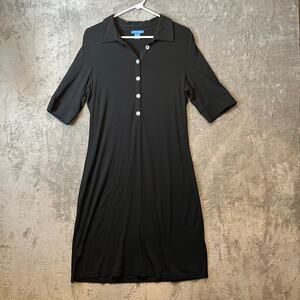 White + Warren Black Popover Shirt Dress Sz L Minimalist Polo Modern Sustainable